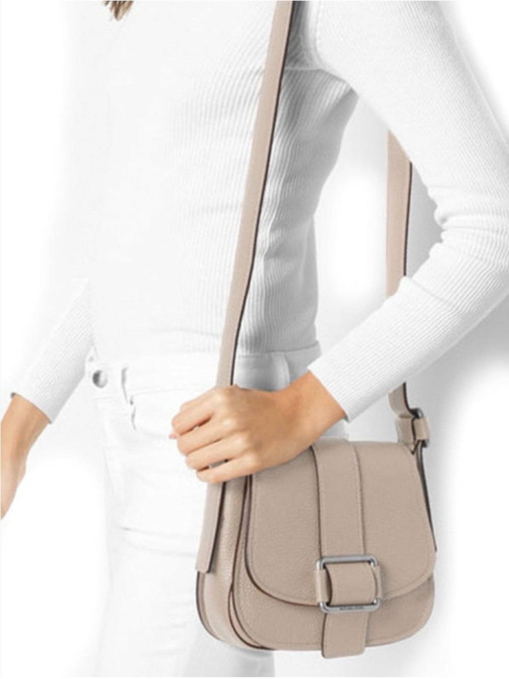 Michael Kors Maxine Taupe Crossbody Saddle Bag